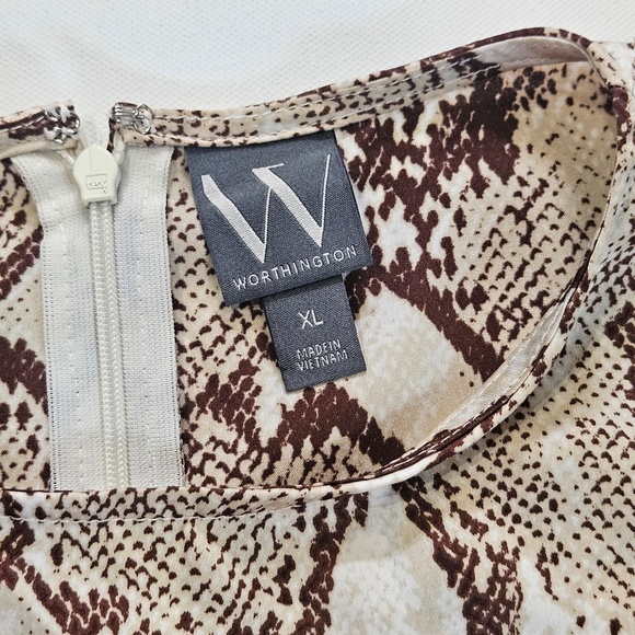Worthington Animal Print Blouse Womens XL Brown Snake Career Office Workwear Top - Picture 4 of 7